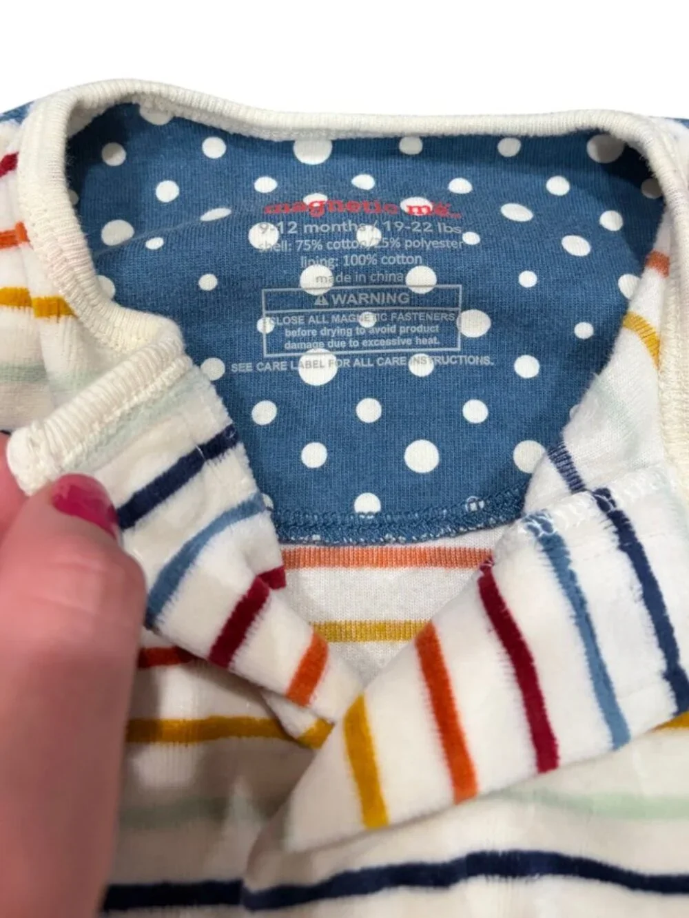 Magnetic Me Rainbow Striped Velour Magnetic footie Pajama 9-12 months